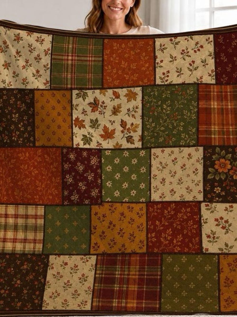 Autumn Patchwork Throw Blanket - Green, Brown, Rust